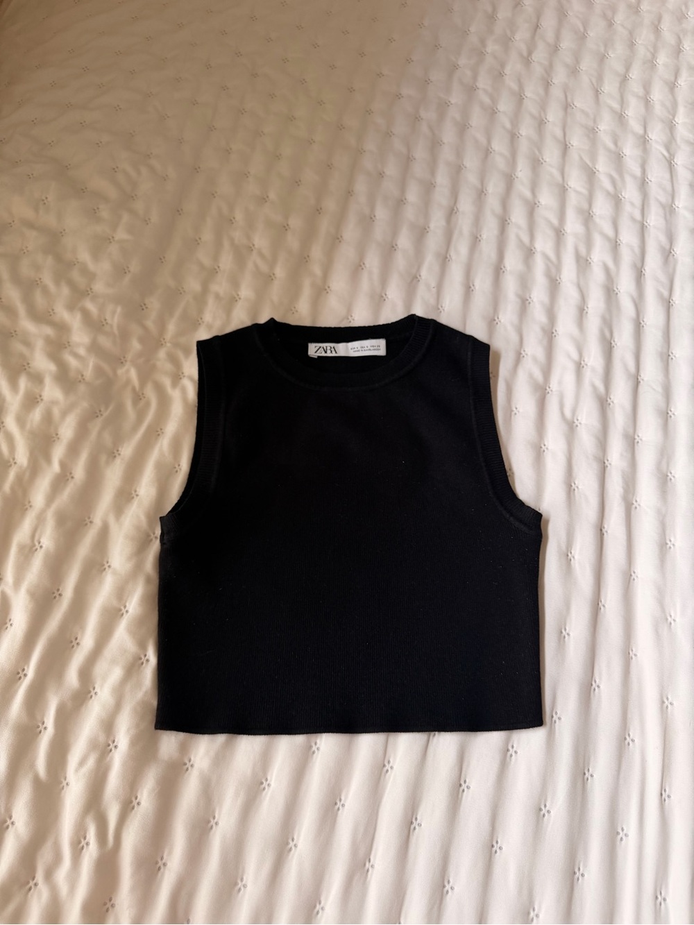 Zara Black Ribbed Crewneck Cropped Tank